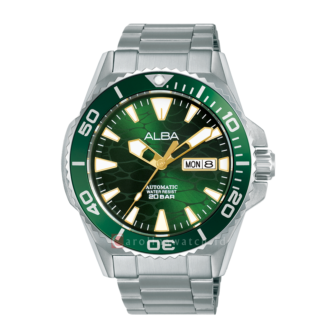 Jam Tangan ALBA Automatic A3B015X1 Men Green Dial Stainless Steel Strap