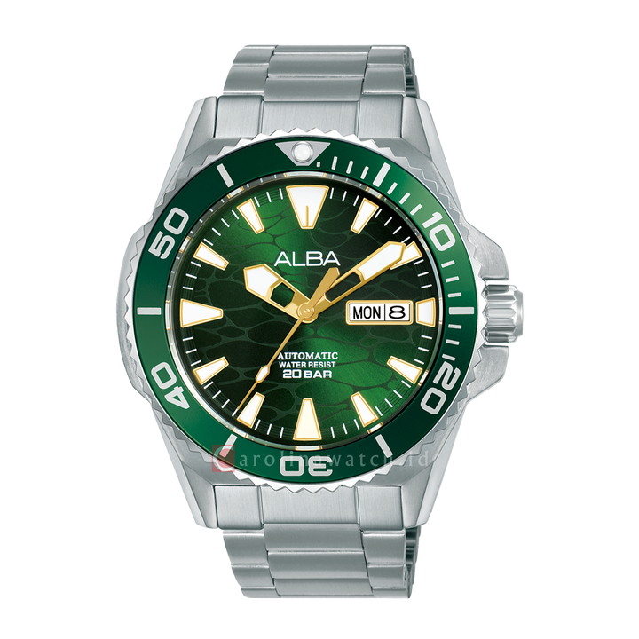 Jam Tangan ALBA Automatic A3B015X1 Men Green Dial Stainless Steel Strap