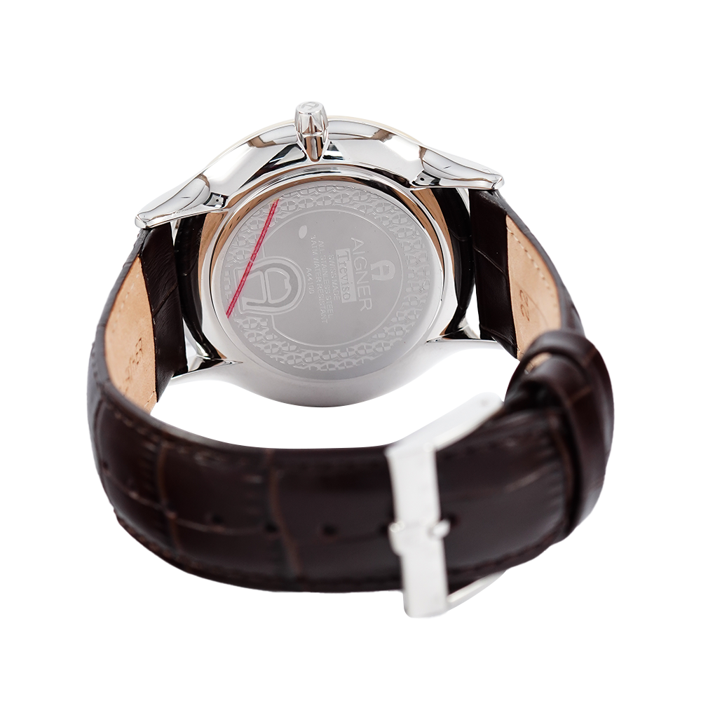 Jam Tangan AIGNER Treviso A44124 Men White Dial Black Leather Strap