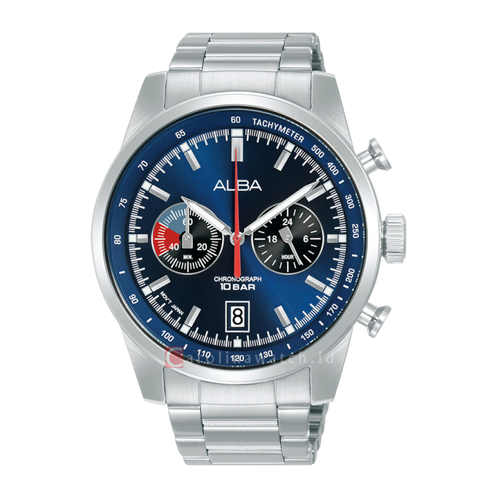 Jam Tangan ALBA Signa A4B005X1 Men Chronograph Blue + Black Dial Stainless Steel Strap