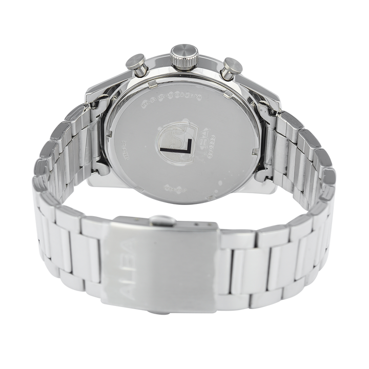 Jam Tangan ALBA Signa A4B009X1 Men Chronograph Silver White + Black Dial Stainless Steel Strap