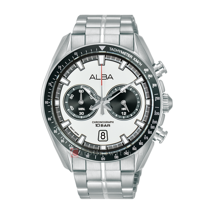 Jam Tangan ALBA SignA A4B023X1 Men Chronograph Silver White + Black Dial Stainless Steel Strap