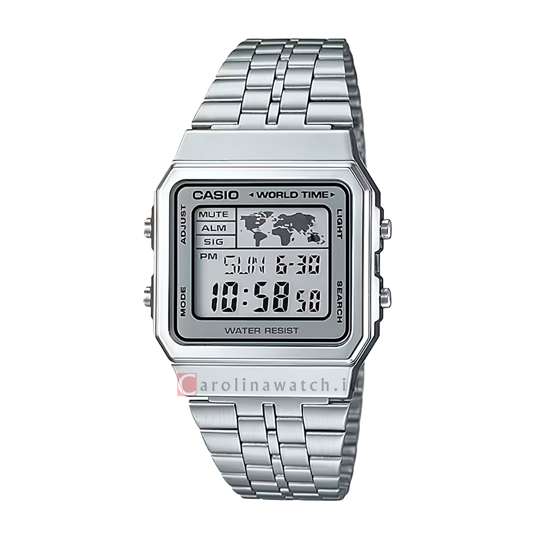 Jam Tangan Casio General A500WA-7D Unisex Digital Dial Stainless Steel Band