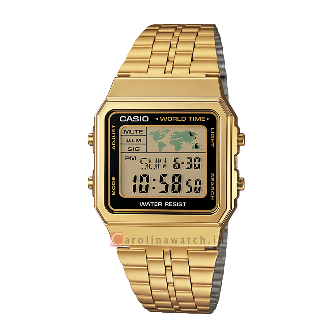 Jam Tangan Casio General A500WGA-1D Unisex Gold Digital Dial Gold Stainless Steel Band