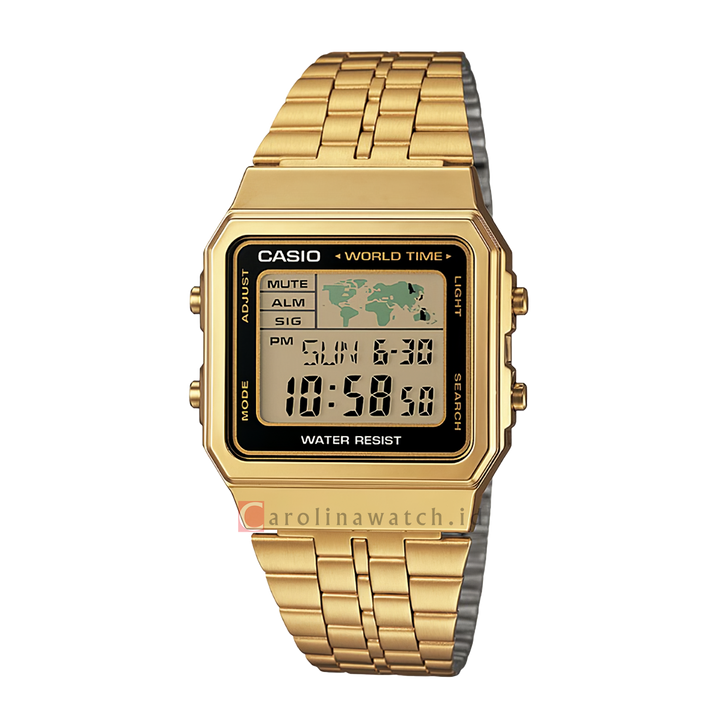 Jam Tangan Casio General A500WGA-1D Unisex Gold Digital Dial Gold Stainless Steel Band