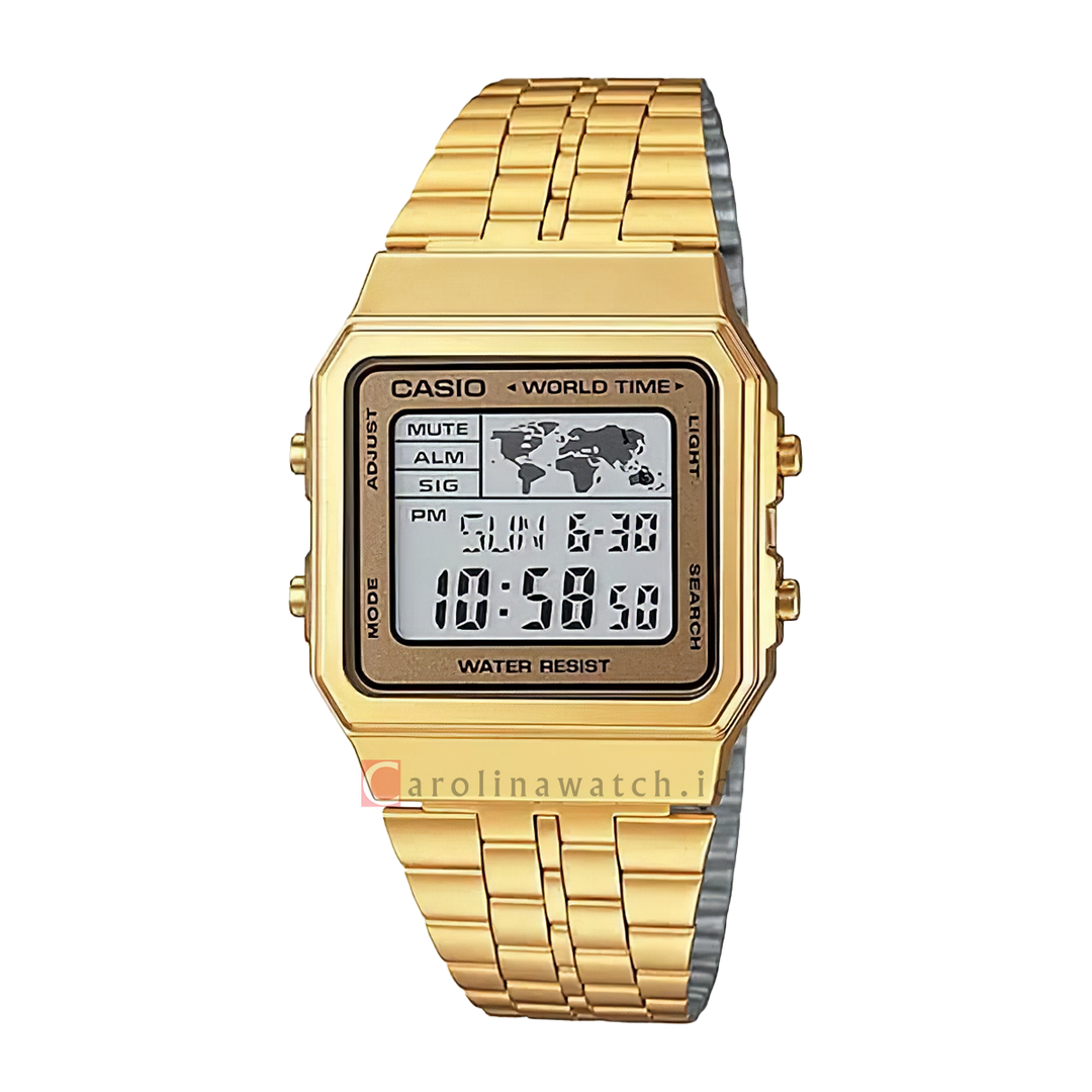 Jam Tangan Casio General A500WGA-9D Unisex Digital Dial Gold Stainless Steel Band