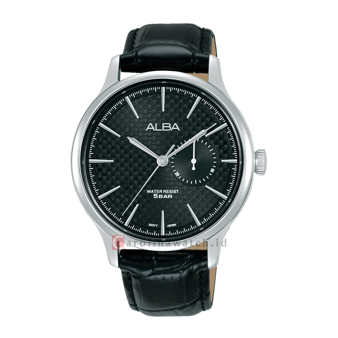 Jam Tangan Alba Prestige A5B015X1 Men Black Dial Black Leather Strap