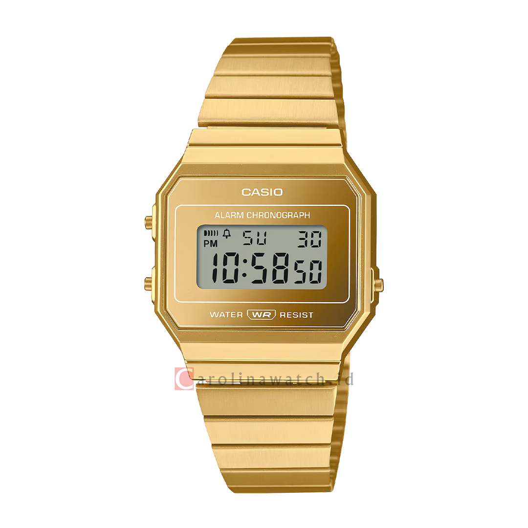 Jam Tangan Casio General A700WEVG-9A Unisex Digital Dial Gold Stainless Steel Band