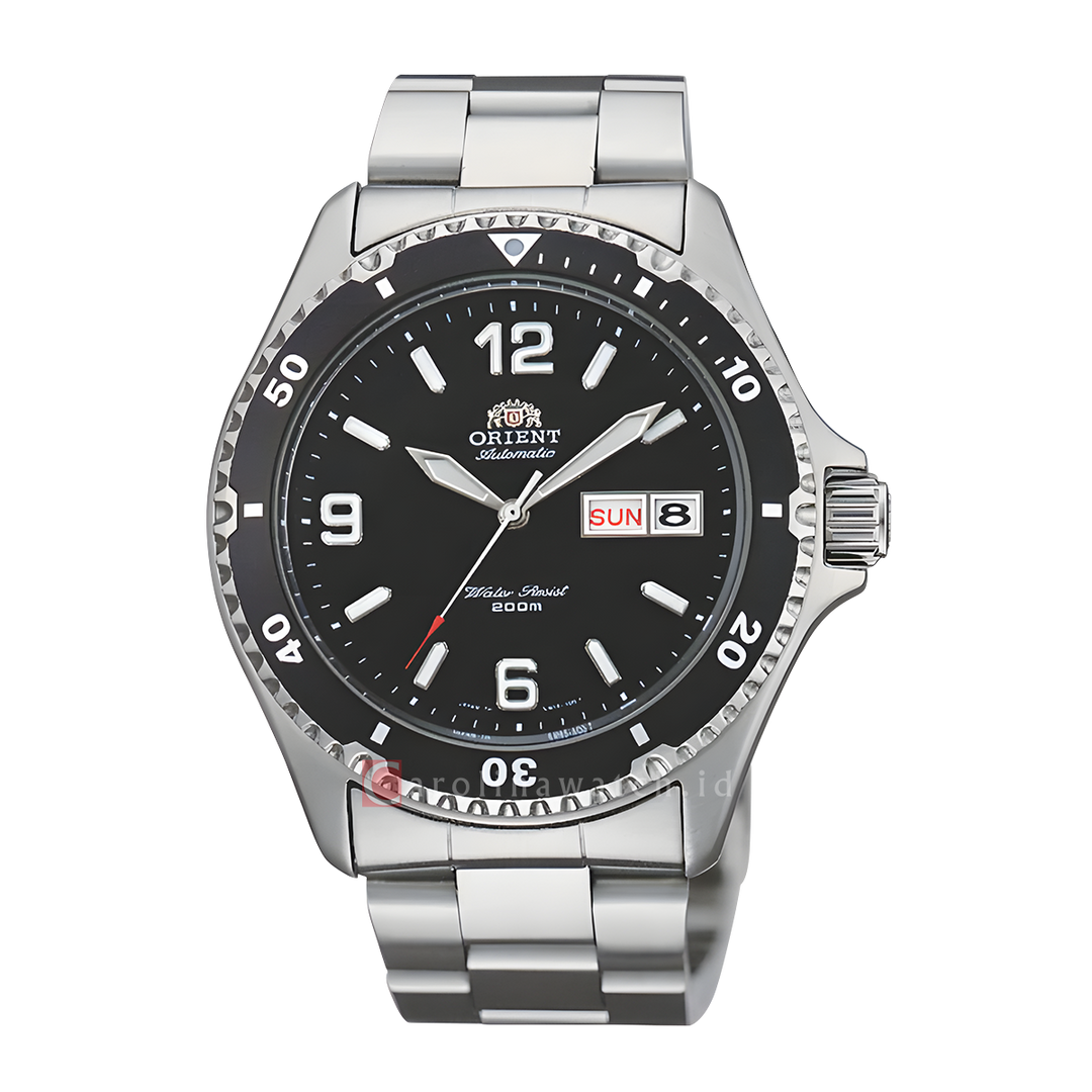 Jam Tangan Orient Mechanical Sports AA02001B Men Black Dial Stainless Steel Strap