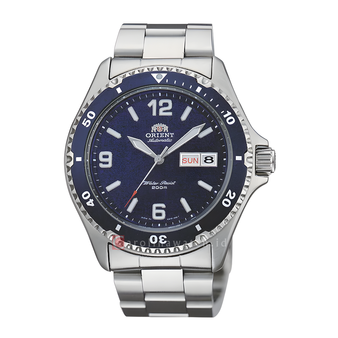 Jam Tangan Orient Mechanical Sports AA02002D Men Blue Dial Silver Metal Strap