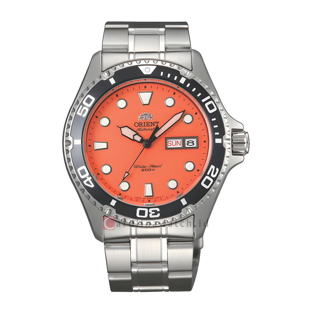Jam Tangan Orient Mechanical Sports AA02006M Men Orange Dial Stainless Steel Strap