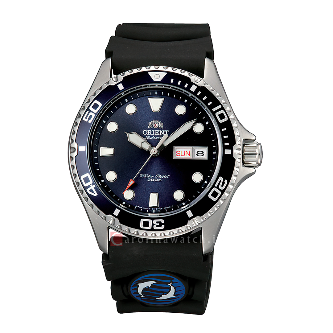 Jam Tangan Orient AA02008D Men Blue Dial Black Rubber Strap