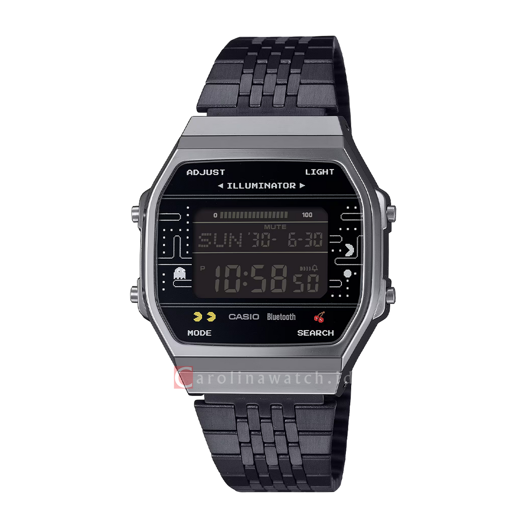 Jam Tangan Casio Vintage Casio General ABL-100WEPC-1B Unisex  PAC-MAN Collaboration Digital Dial Black Stainless Steel Band