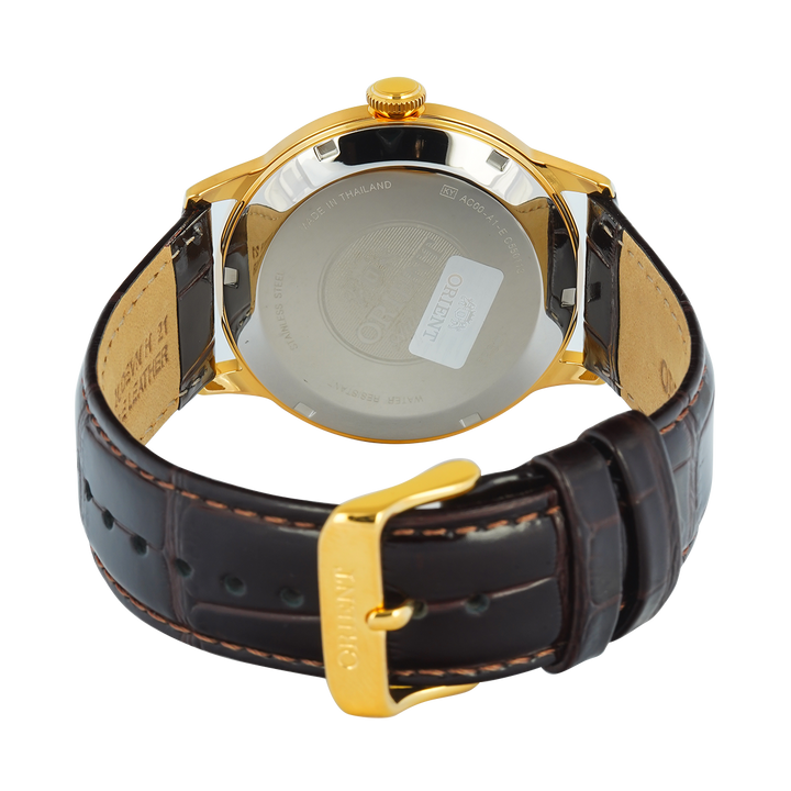 Jam Tangan Orient Classic Bambino AC00007W Men Silver White Dial Brown Leather Strap