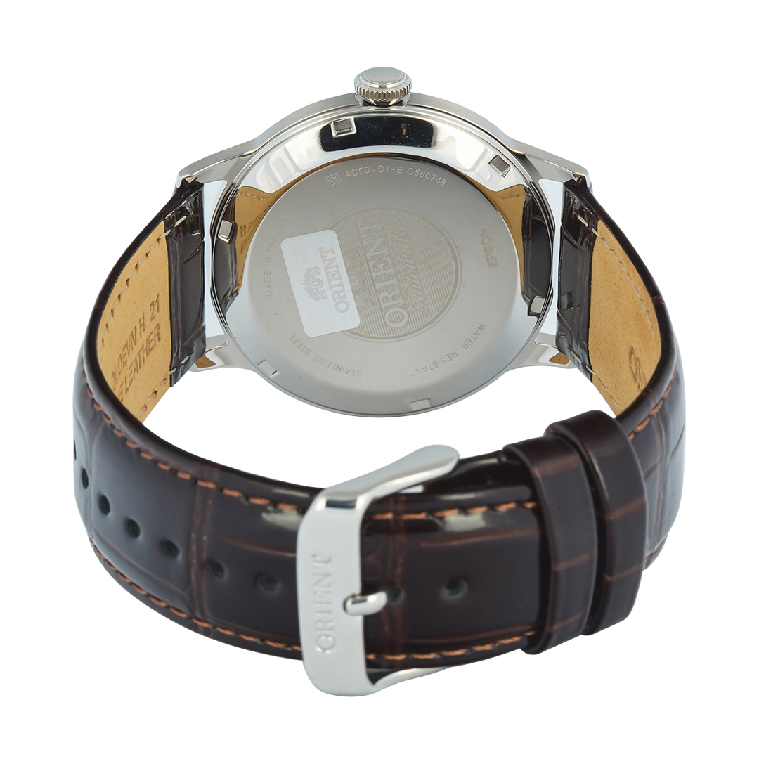 Jam Tangan Orient Classic Bambino AC00008W Men Silver Dial Brown Leather Strap