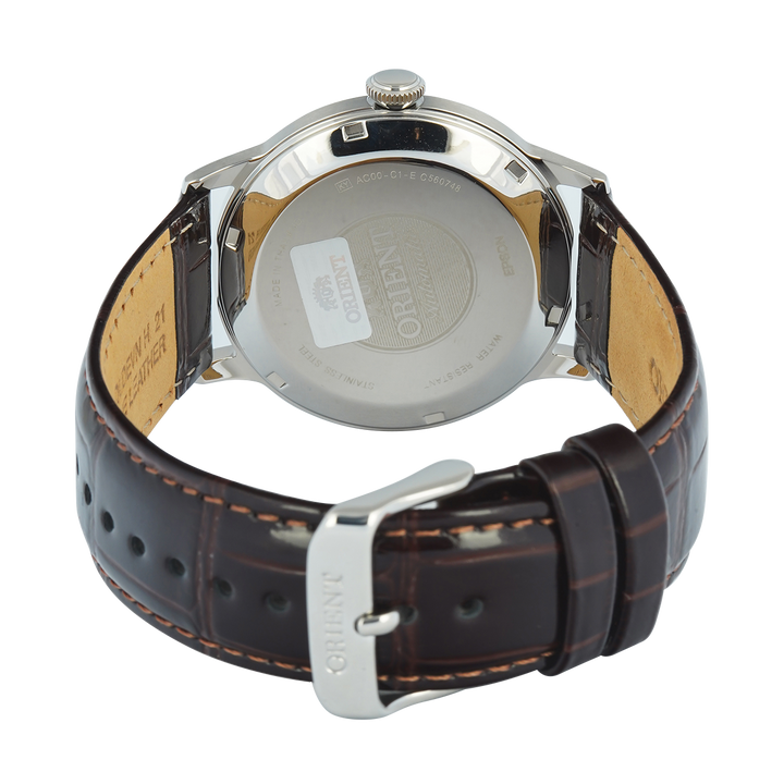 Jam Tangan Orient Classic Bambino AC00008W Men Silver Dial Brown Leather Strap
