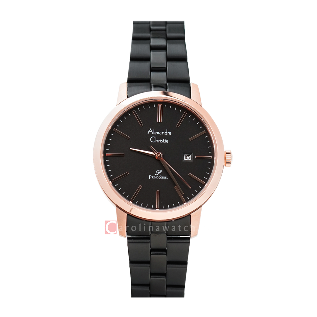 Jam Tangan Alexandre Christie Primo Steel AC 1007 LDBBRBA Women Black Dial Black Stainless Steel Strap