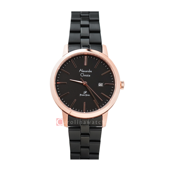 Jam Tangan Alexandre Christie Primo Steel AC 1007 LDBBRBA Women Black Dial Black Stainless Steel Strap