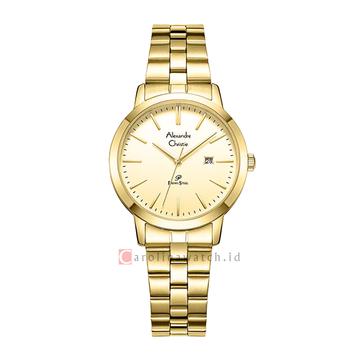 Jam Tangan Alexandre Christie AC 1007 LDBGPIV Gold Dial Gold Stainless Steel Strap