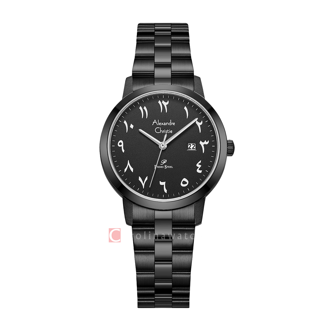 Jam Tangan Alexandre Christie AC 1007 LDBIPBASL Women Black Dial Black Stainless Steel Strap