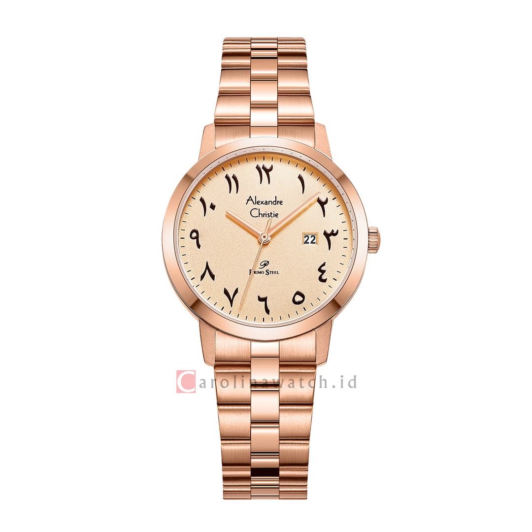 Jam Tangan Alexandre Christie Primo Steel AC 1007 LDBRGLNBA Women Rose Gold Dial Rose Gold Stainless Steel Strap