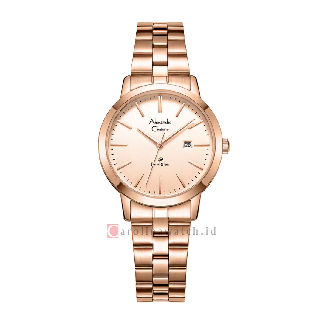 Jam Tangan Alexandre Christie Primo Steel AC 1007 LDBRGLN Women Light Pink Gold Dial Rose Gold Stainless Steel Strap