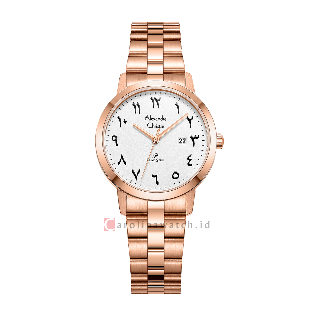 Jam Tangan Alexandre Christie Primo Steel AC 1007 LDBRGSLBA Women White Dial Rose Gold Stainless Steel Strap