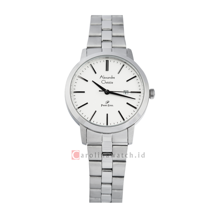 Jam Tangan Alexandre Christie Primo Steel AC 1007 LDBSSSL Women Silver White Dial Stainless Steel Strap