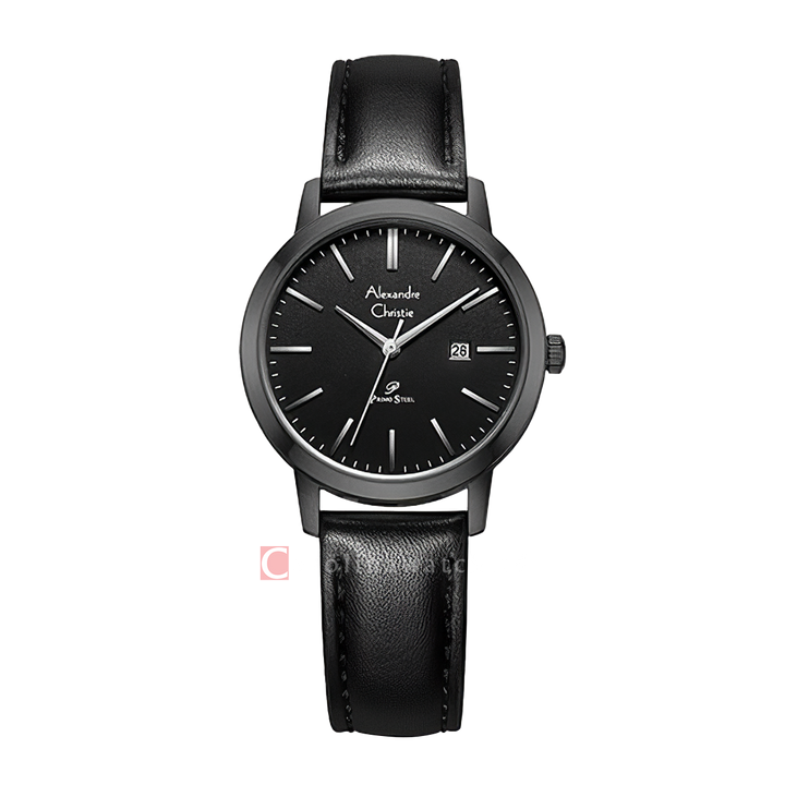 Jam Tangan Alexandre Christie Primo Steel AC 1007 LDLIPBA Women Black Dial Black Leather Strap