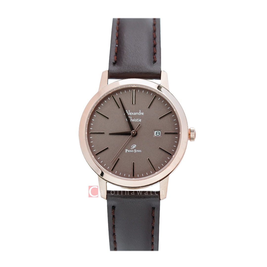 Jam Tangan Alexandre Christie Primo Steel AC 1007 LDLRGBO Women Brown Dial Brown Leather Strap