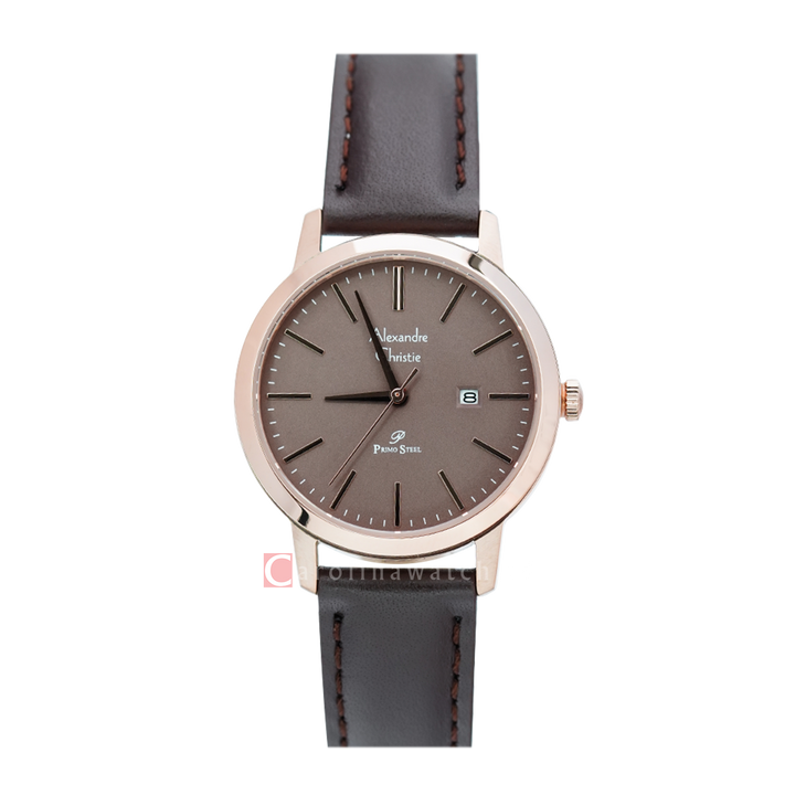 Jam Tangan Alexandre Christie Primo Steel AC 1007 LDLRGBO Women Brown Dial Brown Leather Strap