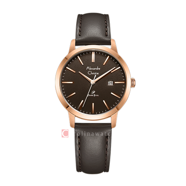 Jam Tangan Alexandre Christie Primo Steel AC 1007 LDLRGBO Women Brown Dial Brown Leather Strap