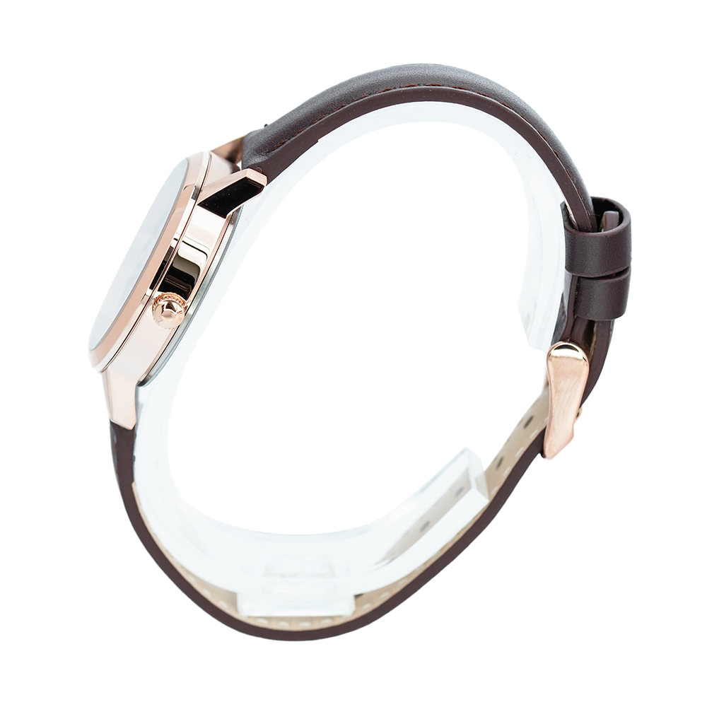 Jam Tangan Alexandre Christie Primo Steel AC 1007 LDLRGBO Women Brown Dial Brown Leather Strap