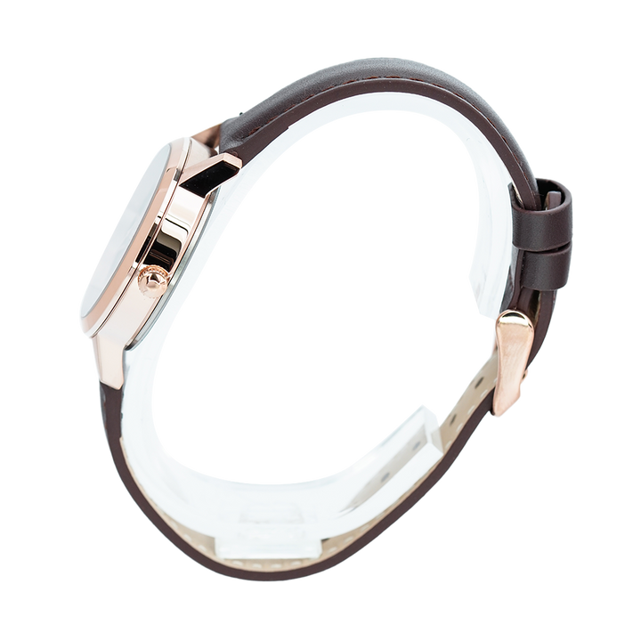 Jam Tangan Alexandre Christie Primo Steel AC 1007 LDLRGBO Women Brown Dial Brown Leather Strap