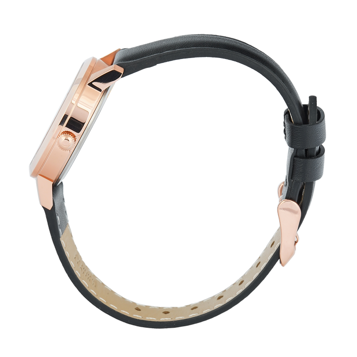 Jam Tangan Alexandre Christie Primo Steel AC 1007 LDLRGLN Women Rose Gold Dial Black Leather Strap