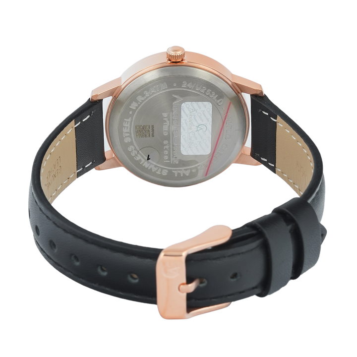 Jam Tangan Alexandre Christie Primo Steel AC 1007 LDLRGLN Women Rose Gold Dial Black Leather Strap