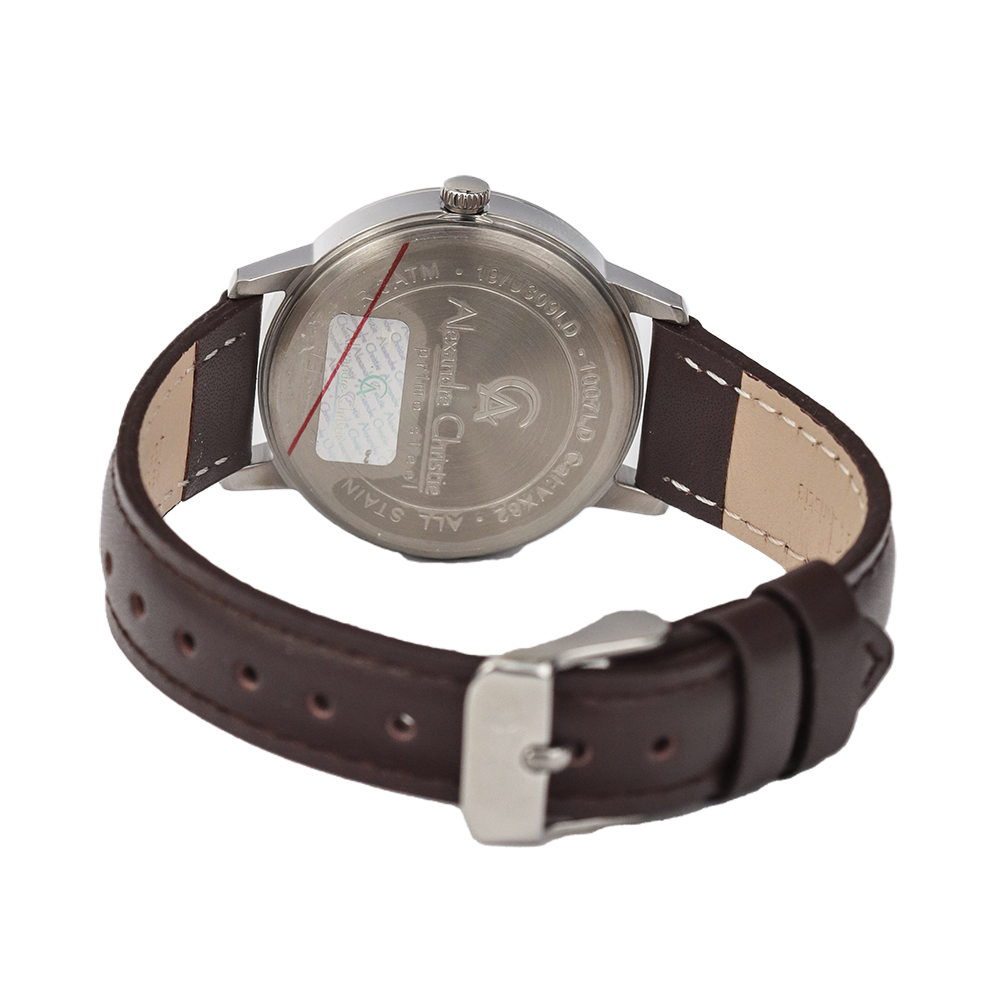 Jam Tangan Alexandre Christie Primo Steel AC 1007 LDLSSSL Women White Dial Brown Leather Strap