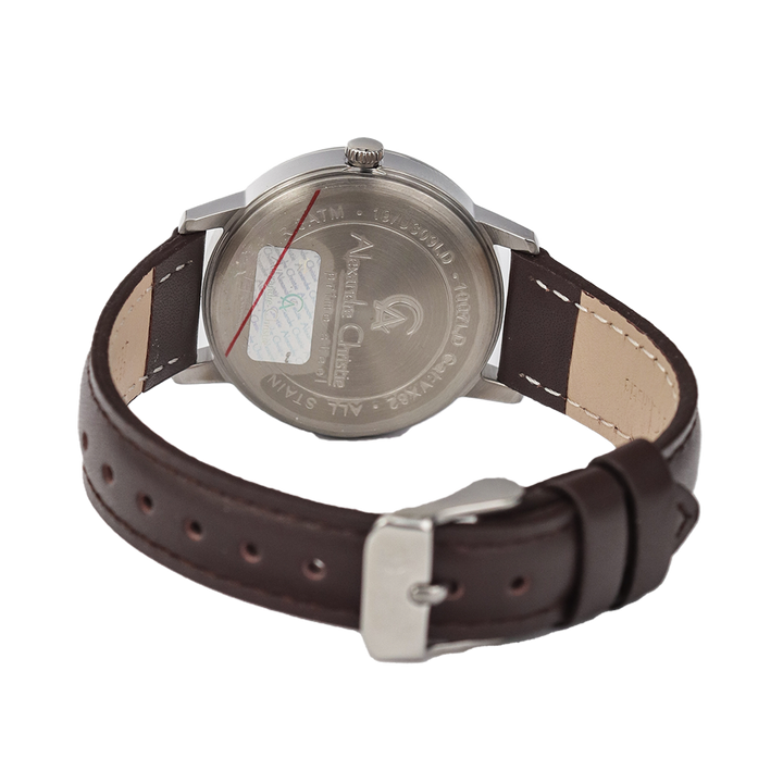 Jam Tangan Alexandre Christie Primo Steel AC 1007 LDLSSSL Women White Dial Brown Leather Strap