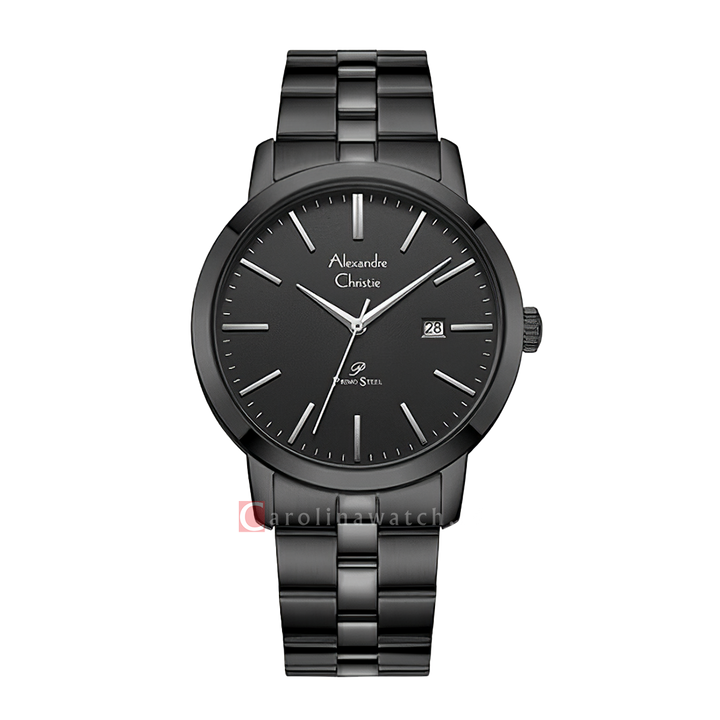 Jam Tangan Alexandre Christie Primo Steel AC 1007 MDBIPBA Men Black Dial Black Stainless Steel Strap