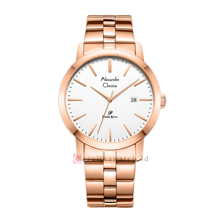 Jam Tangan Alexandre Christie Primo Steel AC 1007 MDBRGSL Men White Dial Rose Gold Stainless Steel Strap