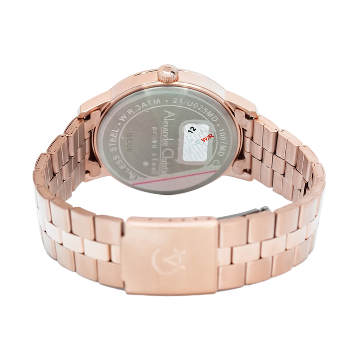 Jam Tangan Alexandre Christie Primo Steel AC 1007 MDBRGSL Men White Dial Rose Gold Stainless Steel Strap