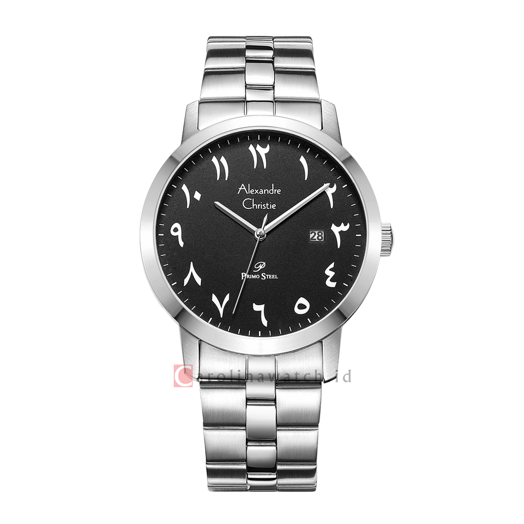 Jam Tangan Alexandre Christie Primo Steel AC 1007 MDBSSBASL Men Black Dial Stainless Steel Strap