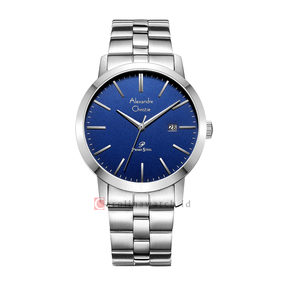 Jam Tangan Alexandre Christie Primo Steel AC 1007 MDBSSBU Men Blue Dial Stainless Steel Strap