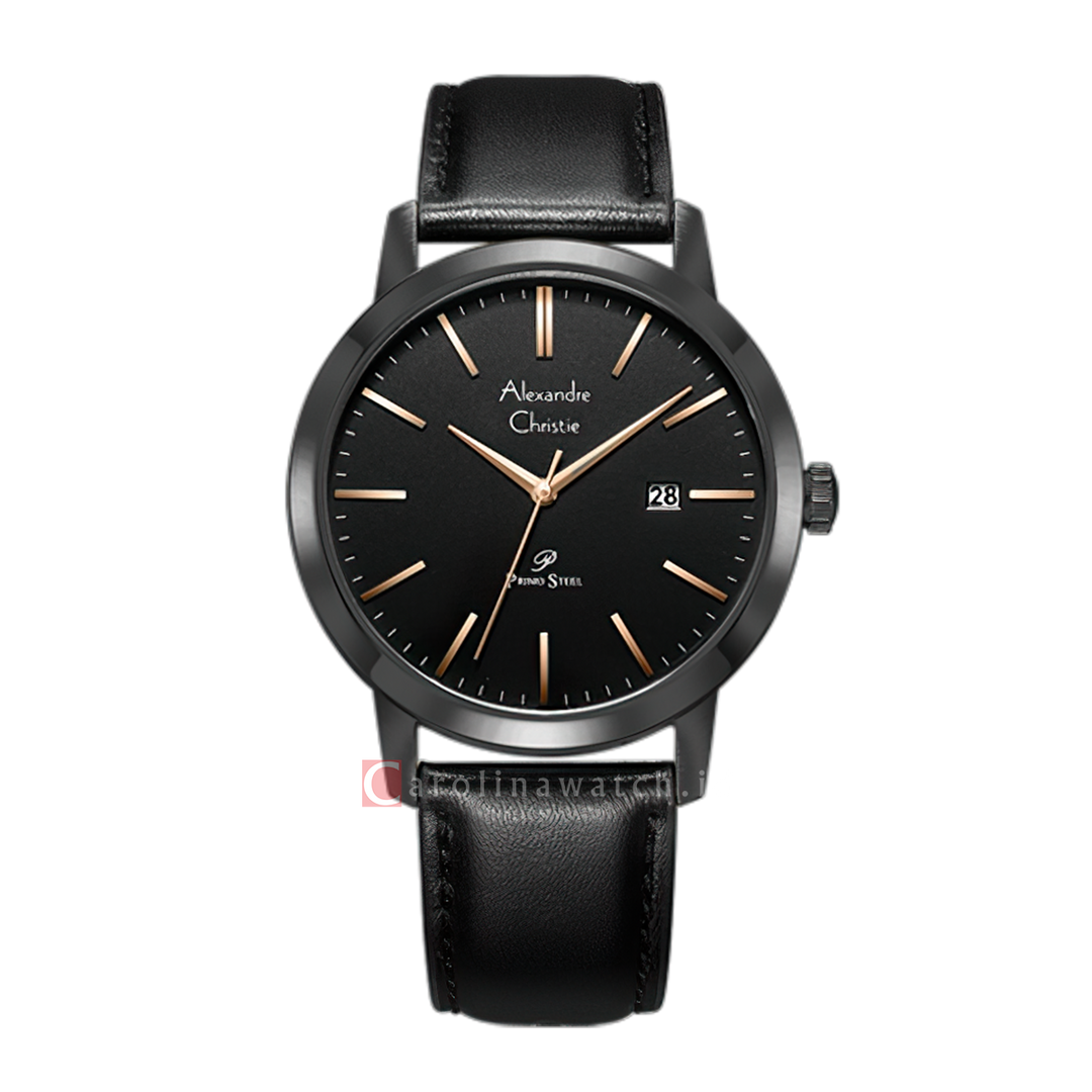 Jam Tangan Alexandre Christie Primo Steel AC 1007 MDLIPBARG Men Black Dial Black Leather Strap