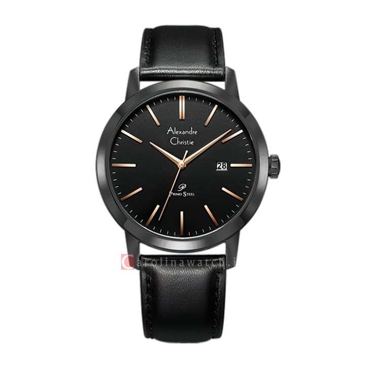 Jam Tangan Alexandre Christie Primo Steel AC 1007 MDLIPBARG Men Black Dial Black Leather Strap