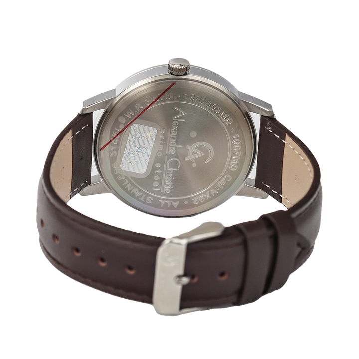 Jam Tangan Alexandre Christie Primo Steel AC 1007 MDLSSSL Men Silver Dial Dark Brown Leather Strap