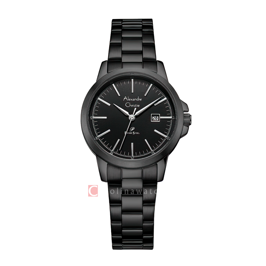 Jam Tangan Alexandre Christie Primo Steel AC 1008 LDBIPBA Women Black Dial Black Stainless Steel Strap