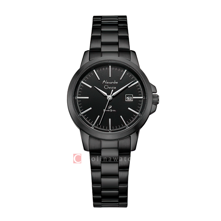 Jam Tangan Alexandre Christie Primo Steel AC 1008 LDBIPBA Women Black Dial Black Stainless Steel Strap
