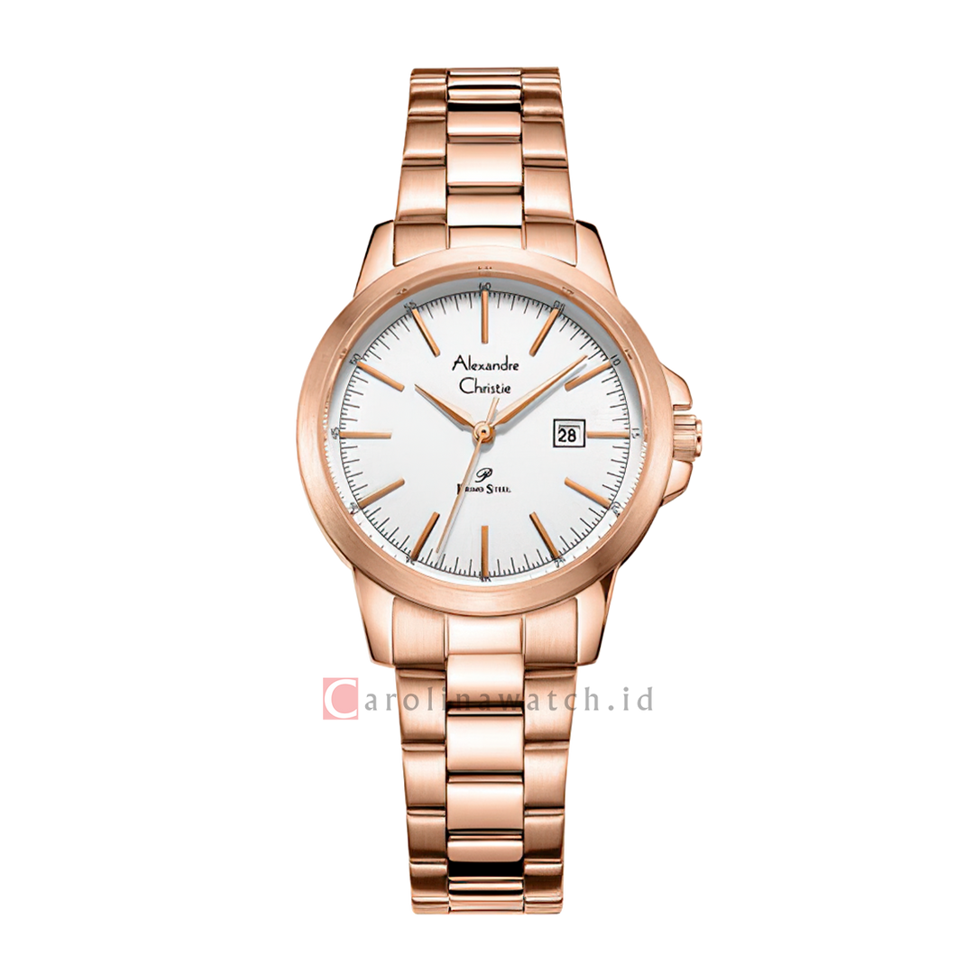 Jam Tangan Alexandre Christie Primo Steel AC 1008 LDBRGSL Women White Dial Rose Gold Stainless Steel Strap