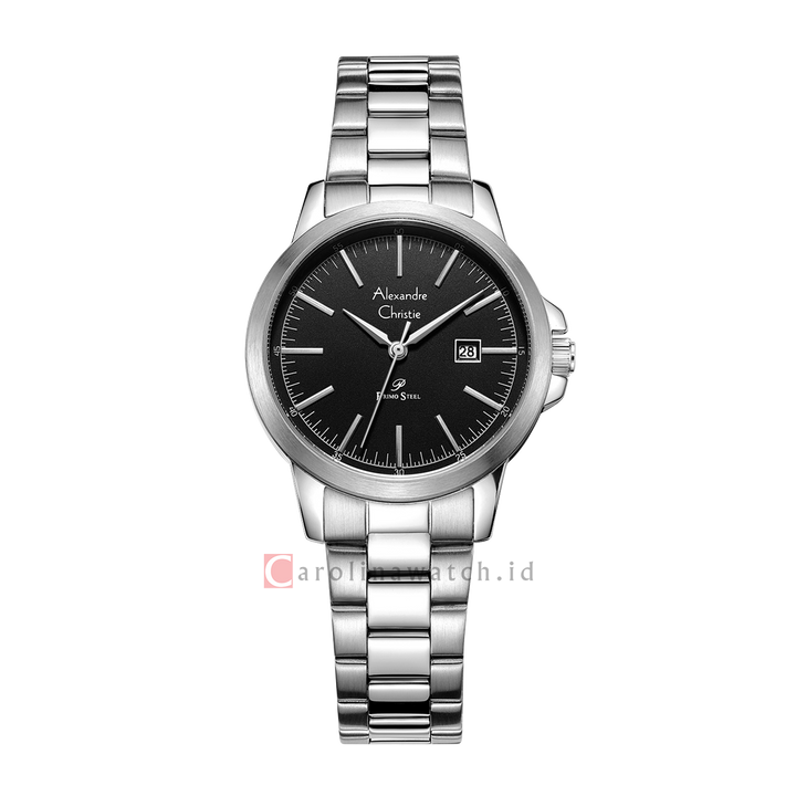 Jam Tangan Alexandre Christie Primo Steel AC 1008 LDBSSBA Women Black Dial Stainless Steel Strap